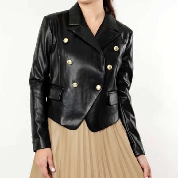 Dolce Cabo Vegan Leather Black Double Breasted Jacket - Picture 1 of 4